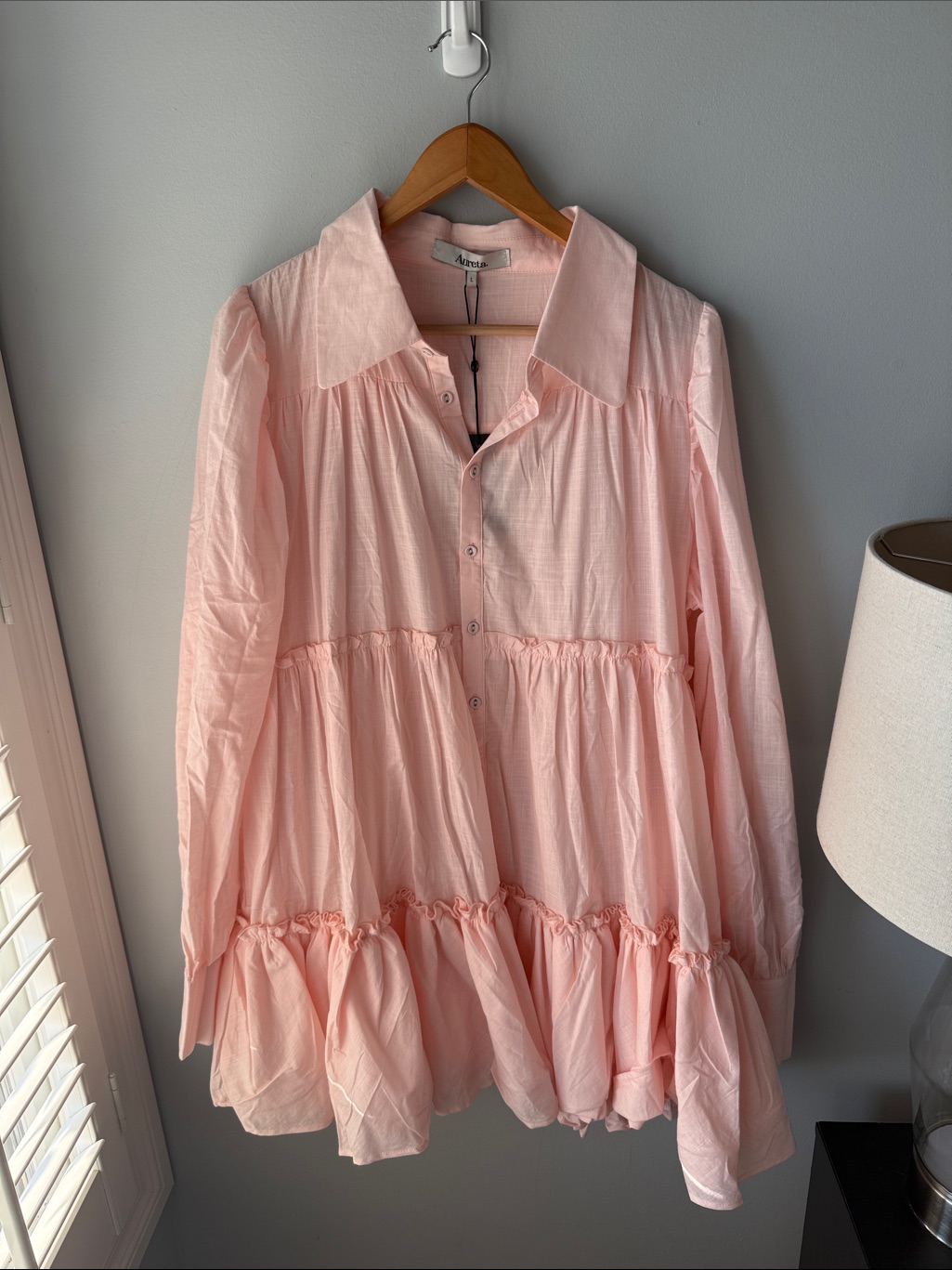 Anthropologie Aureta Long Sleeve Mini Nora Dress In Fairy Floss Pink Nwt